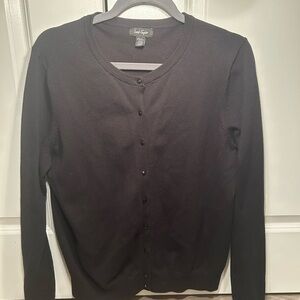 Lord & Taylor Black Knit Sweater Cardigan XL Cotton Button Open Front